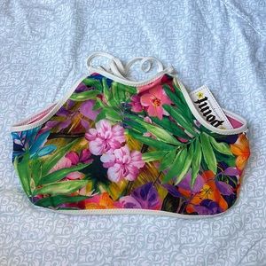 Bright, tropical print swim top